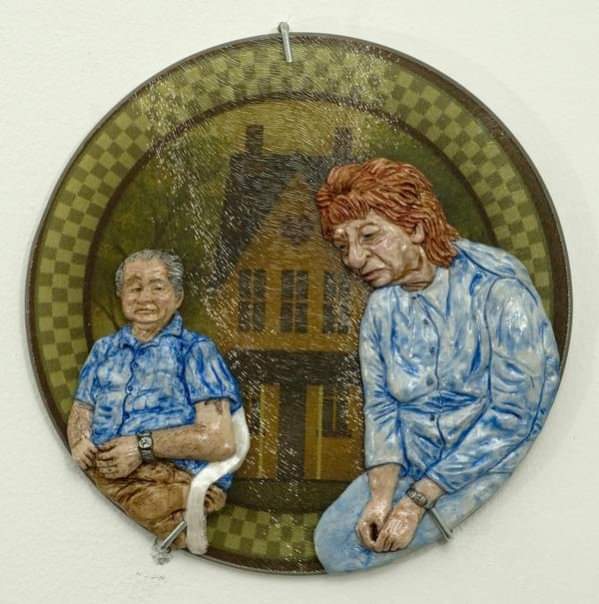 Grandma and Uncle Don, Polymer clay, acrylic glaze, found object, 2008 — artwork by Kim Suter, Baltimore-based artist